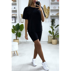 Ensemble short et t-shirt over size noir très fashion - 1