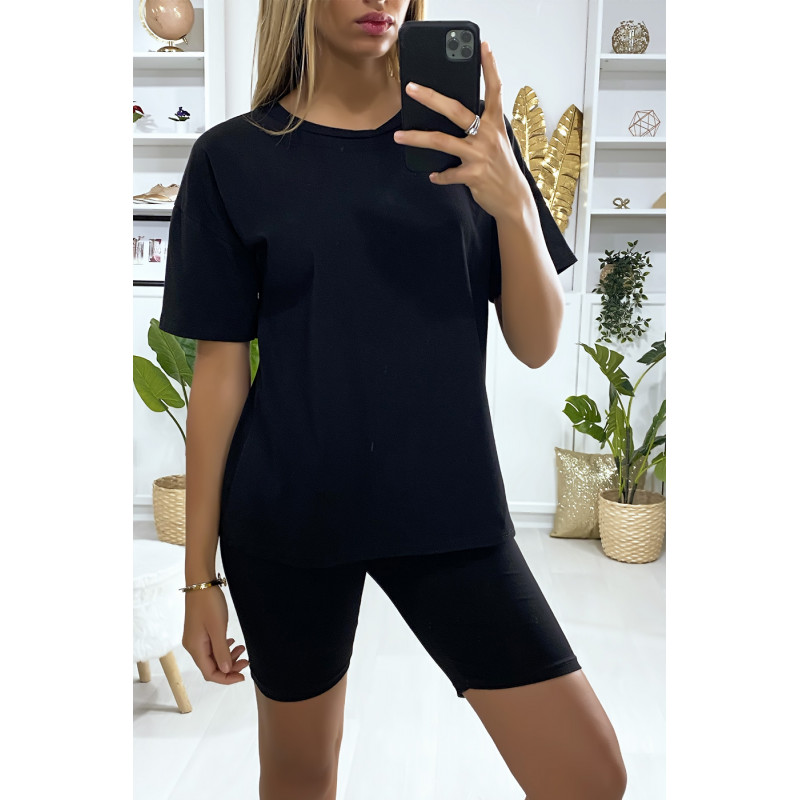 Ensemble short et t-shirt over size noir très fashion - 3