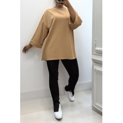 Sweat over size en coton camel - 1