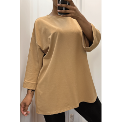 Sweat over size en coton camel - 2