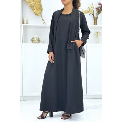 Longue abaya noire avec poches et ceinture - 4
