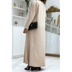 Longue abaya beige avec poches et ceinture - 3