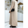 Longue abaya beige avec poches et ceinture - 3