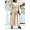 Longue abaya beige avec poches et ceinture - 4
