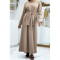 Longue abaya camel avec poches et ceinture - 6