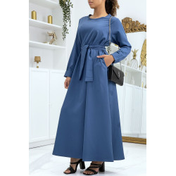 Longue abaya indigo avec poches et ceinture - 2