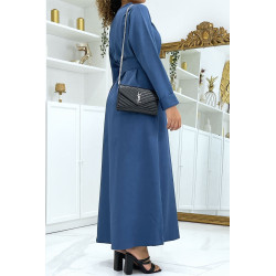 Longue abaya indigo avec poches et ceinture - 3