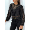 Blouse noire à volant et pois col claudine - 3