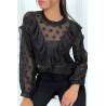 Blouse noire à volant et pois col claudine - 6