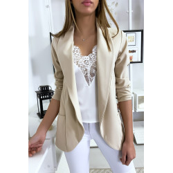 Veste Blazer beige col châle avec poches. Blazer femme 1526 - 5