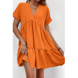 Robe tunique orange col V fluide à volant