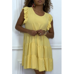 Robe jaune froncée à volant et coupe évasée - 5