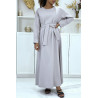 Longue abaya grise avec poches et ceinture - 3