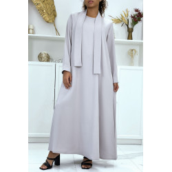 Longue abaya grise avec poches et ceinture - 4