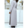 Longue abaya grise avec poches et ceinture - 5