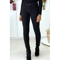 Pantalon slim noir motif python avec 5 poches - 1