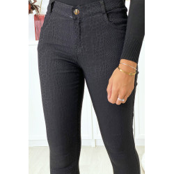 Pantalon slim noir motif python avec 5 poches - 3