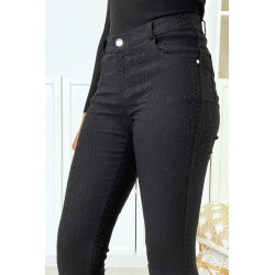 Pantalon slim noir motif python avec 5 poches - 5