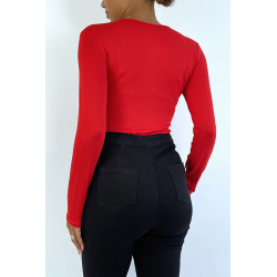 Sous pull rouge en col rond et manches longues - 4