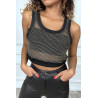 Crop top noir en maille avec fil doré - 1