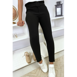 PaPPalon slim taille haute en noir avec poche boutons et ceinture - 7