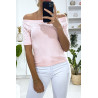 T-shirt rose col bateau avec perles - 1