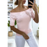 T-shirt rose col bateau avec perles - 3