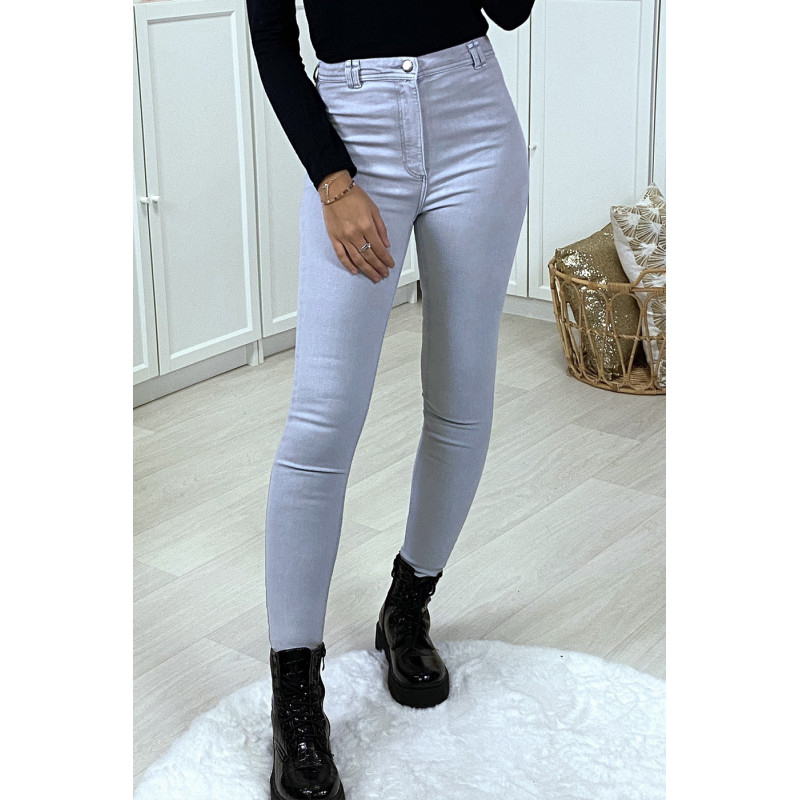 Jeans slim gris clair taille haute - 1