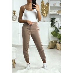 Pantalon jogging taupe avec poche serré en bas - 1