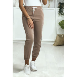 Pantalon jogging taupe avec poche serré en bas - 2