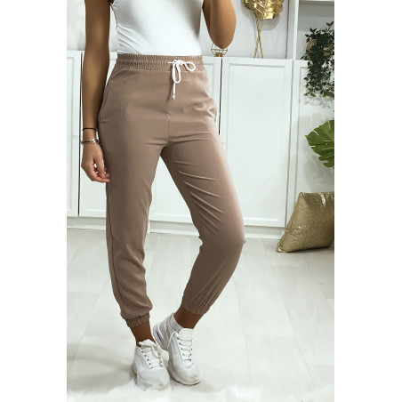 Pantalon jogging taupe avec poche serré en bas - 3