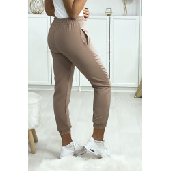 Pantalon jogging taupe avec poche serré en bas - 4