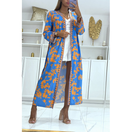 Sublime kimono en soie avec motif bleu et orange - 1