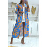 Sublime kimono en soie avec motif bleu et orange - 1