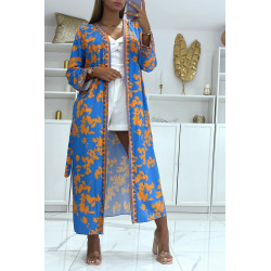 Sublime kimono en soie avec motif bleu et orange - 2