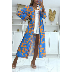 Sublime kimono en soie avec motif bleu et orange - 3