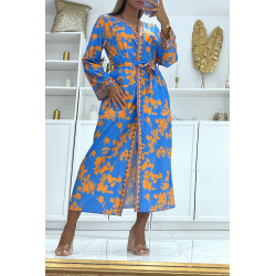 Sublime kimono en soie avec motif bleu et orange - 5