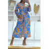 Sublime kimono en soie avec motif bleu et orange - 5