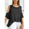 Blouse noir épaules dénudé avec dentelle et fil argenté - 2