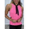 Blouse fuchsia sans manches en crêpe et ouverture sur les côtés - 1