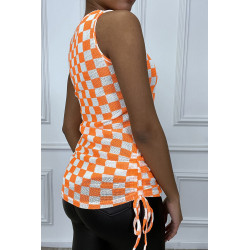 Debardeur orange a damier blanc - 2