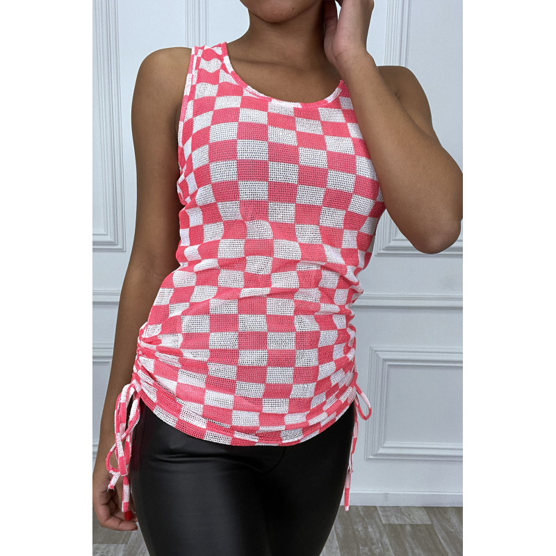 Debardeur Fuchsia a damier blanc - 2