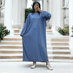 Longue robe indigo collection printemps-été en maille côtelé extensible très agréable à porter - 1