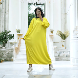 Longue robe jaune collection printemps-été en maille côtelé extensible très agréable à porter - 2