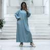 Longue robe turquoise collection printemps-été en maille côtelé extensible très agréable à porter - 1