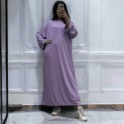 Longue robe lilas collection printemps-été en maille côtelé extensible très agréable à porter - 2