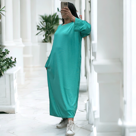 Longue robe vert d'eau collection printemps-été en maille côtelé extensible très agréable à porter - 1