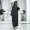 Longue robe anthracite collection printemps-été en maille côtelé extensible très agréable à porter - 1