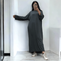 Longue robe anthracite collection printemps-été en maille côtelé extensible très agréable à porter - 3