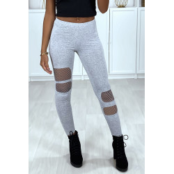 Legging gris en coton déchiré à l'avant avec résille à l'intérieur - 1